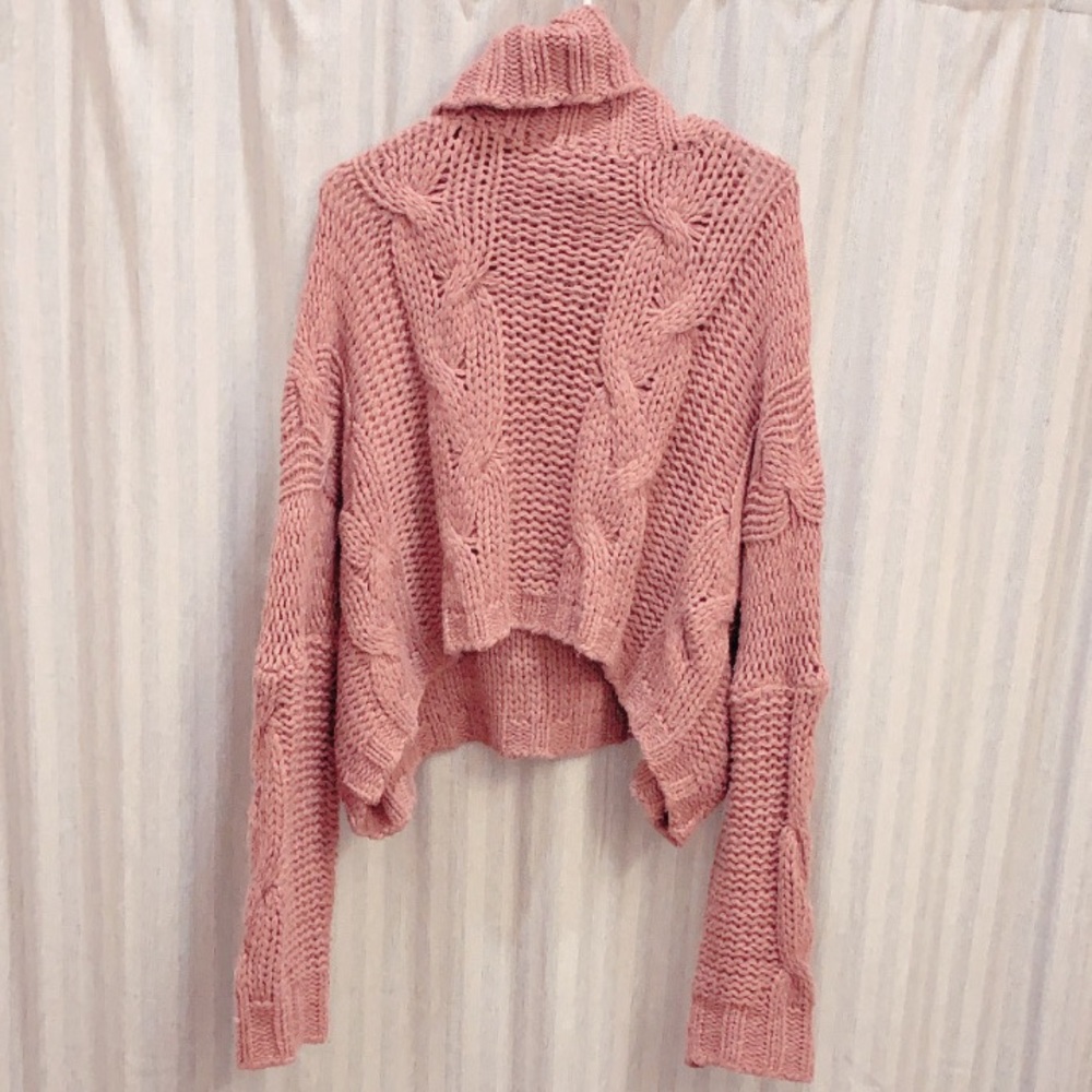 Cropped chunky knit sweater• ballerina deep pink•